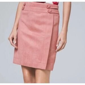 $90 White House Black Market Wrap Pink Faux Suede Boot Skirt Sz 00 / XS NWT